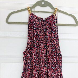 Michael Kors Floral Sleeveless Blouse with Gold Chain Straps